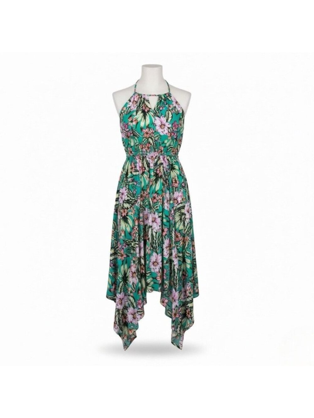 M&S Womens Green Floral Handkerchief Hem Dress Size EUR 40 - USA 9